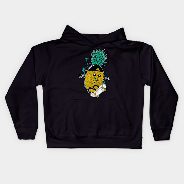 Pineapple Skateboarding Kids Hoodie by quilimo